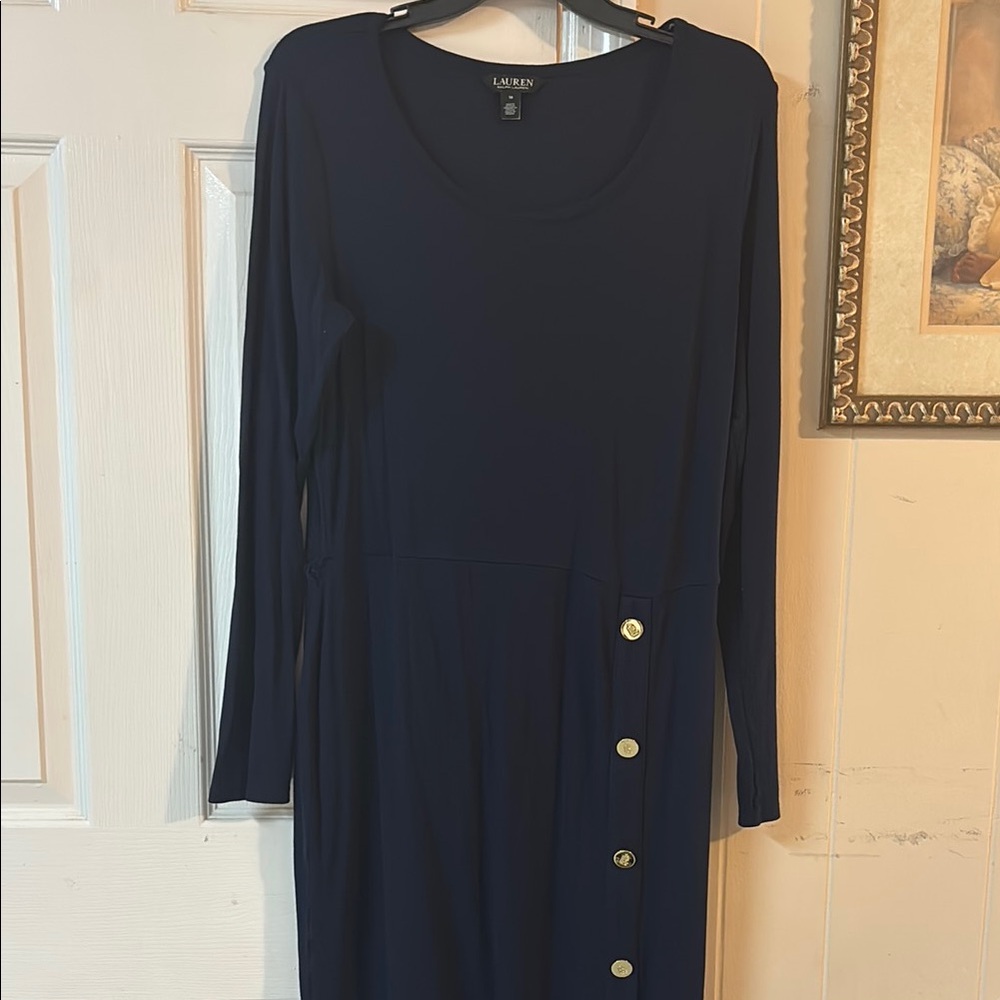 Ralph Lauren Blue and Gold Asymmetrical Sheath Dress